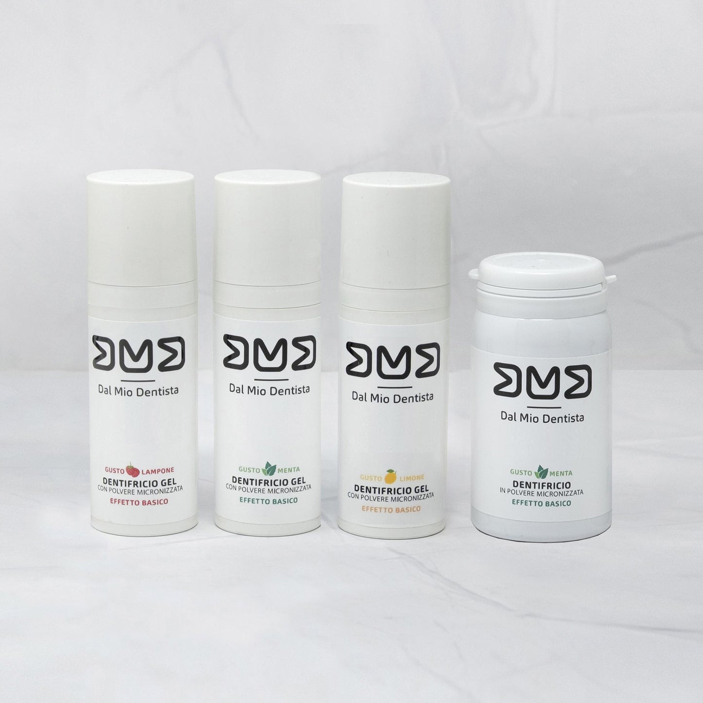 Kit INTRO Dentifricio Gel Menta, Lampone, Limone + Dentifricio in Polvere alla Menta 75gx4