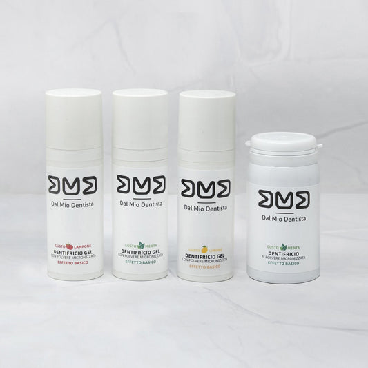 Kit INTRO Dentifricio Gel Menta, Lampone, Limone + Dentifricio in Polvere alla Menta 75gx4